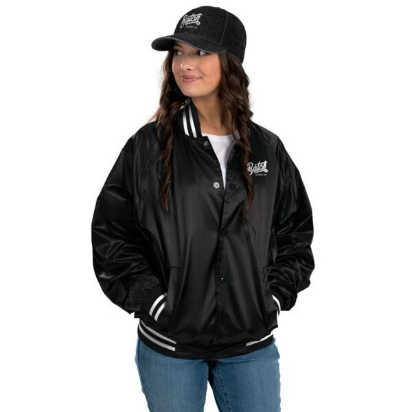 Satin Baseball Jacket/Striped Trim Thumbnail